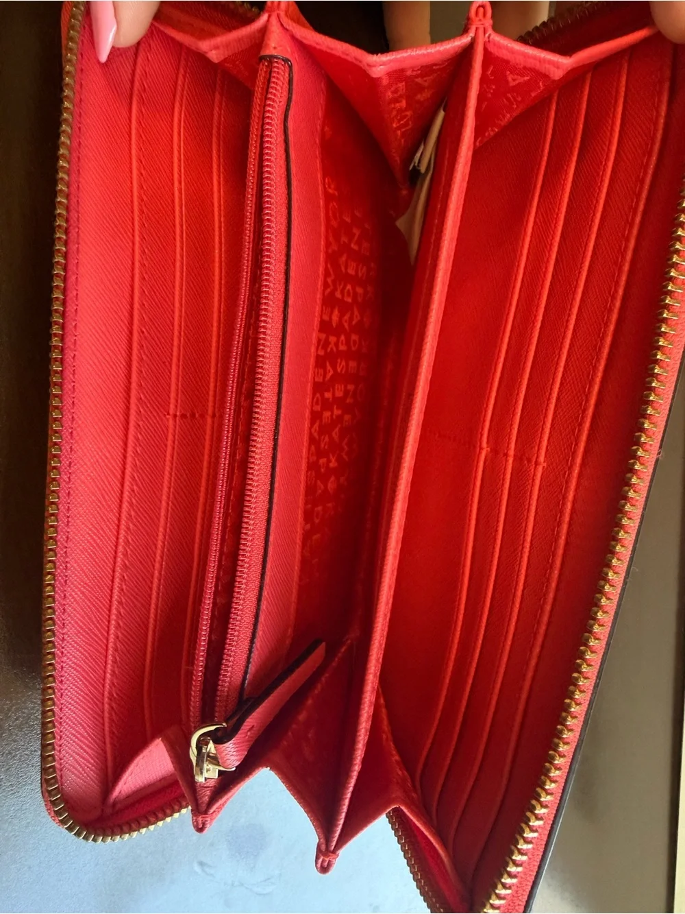 kate spade Coral Red Zip-Around Wallet with Gold Plaque